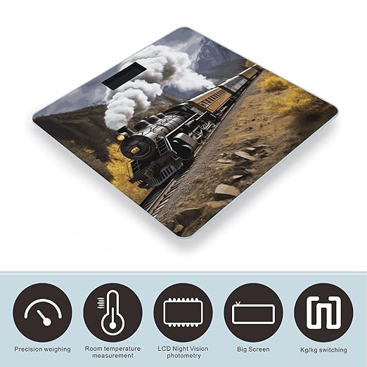 Digital Bathroom Scale for Body Weight Scale with Bright LCD Display High Accuracy Step-On Technology Auto On/Off Steam Locomotive Train Digital Scales 400 Lbs /180kg