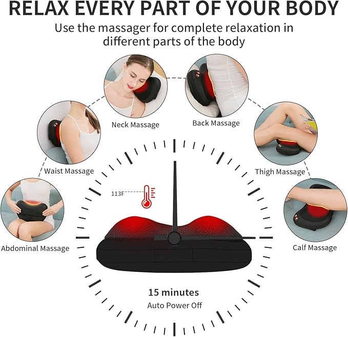 Back Massager Shiatsu Neck Massager with Heat Electric Back Massager for Shoulder Back Leg Deep Tissue Kneading Massage to Relief Muscles Massage Pillow for Mom/Dad/Women/Men