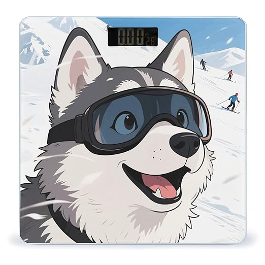Husky on Snow Weight Scale Cute Bathroom Scale for Body Highly Accurate Digital Weighing Machine for People Compact LCD Display Scales with Sturdy Toughened Glass Scales