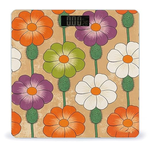 Colorful Vintage Flowers Smart Scale for Body Weight Digital Bathroom Scale Toughened Glass Weight Scale with Large LCD Backlight Display High Precision Scales Weighing Machine