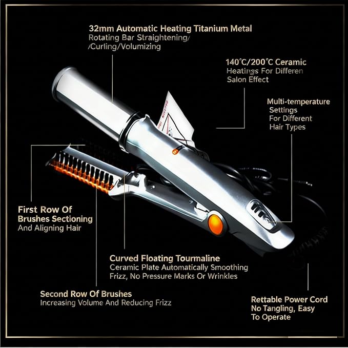 2 in 1 Rotating Curling Iron Fast Heat Hair Straightener &amp Curler 3-Temp Adjustable Curling Wand for All Hair Types Travel Styling Tool