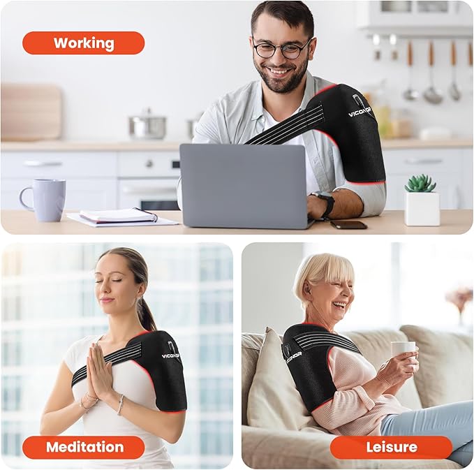 Viconor Red Light Therapy for Shoulder Pain Relife Infrared Light Therapy for Body with Massage Improve Joint Muscle 660nm &amp 850nm Red Light Shoulder Wrap Black1