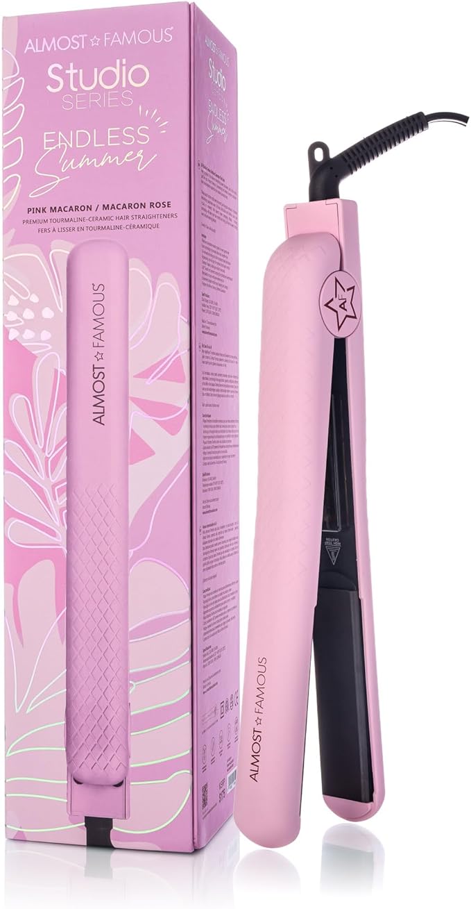 Almost Famous Hair Straightener with Ceramic Plates Adjustable Heat Setting Professional Beauty Tool for All Hair Type - Pink