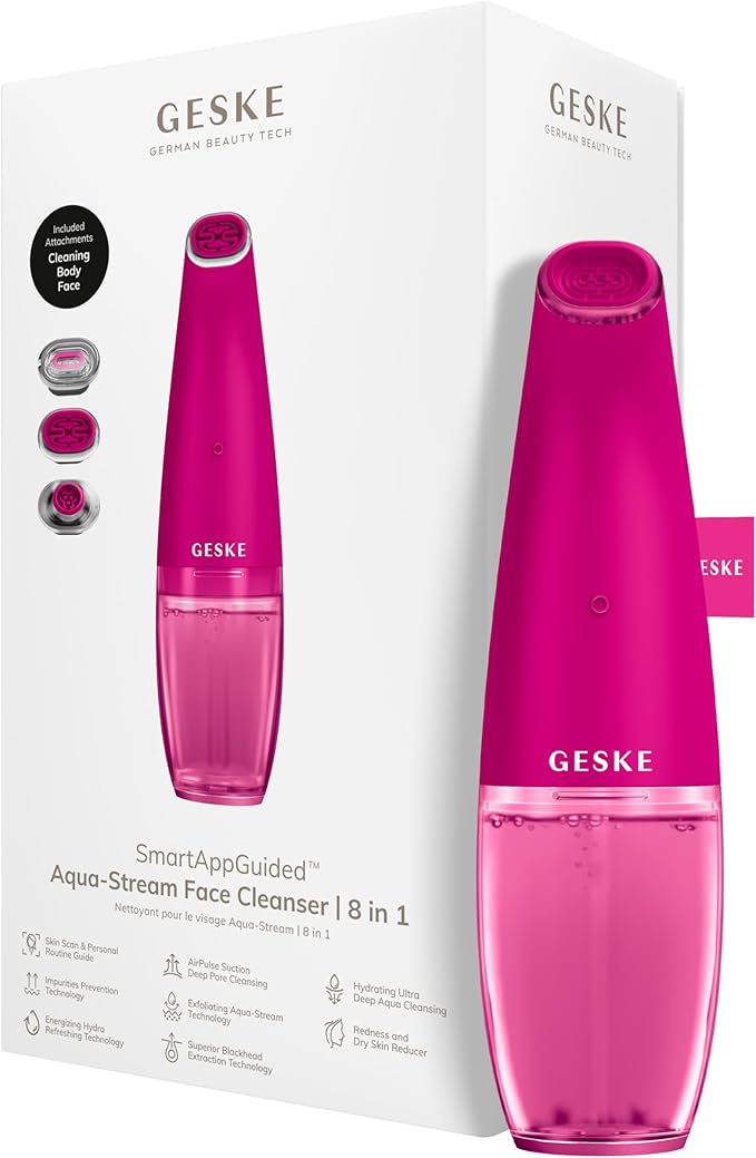 GESKE SmartAppGuided™ Aqua-Stream Face Cleanser | 8 in 1 | Deep Pore Cleansing | Impurities Prevention | Blackhead Extraction | Reduce Red &amp Dry Skin | Use with Our Aqua-Stream Solution
