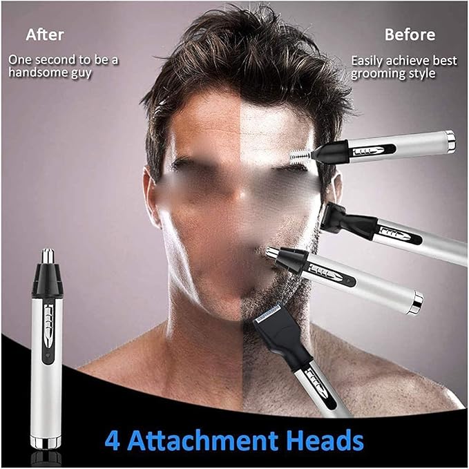Nose Hair Trimmer for Hygienic Grooming with Rinseable Interchangeable Heads for Eyebrows Neckline Nose Ears &amp Other