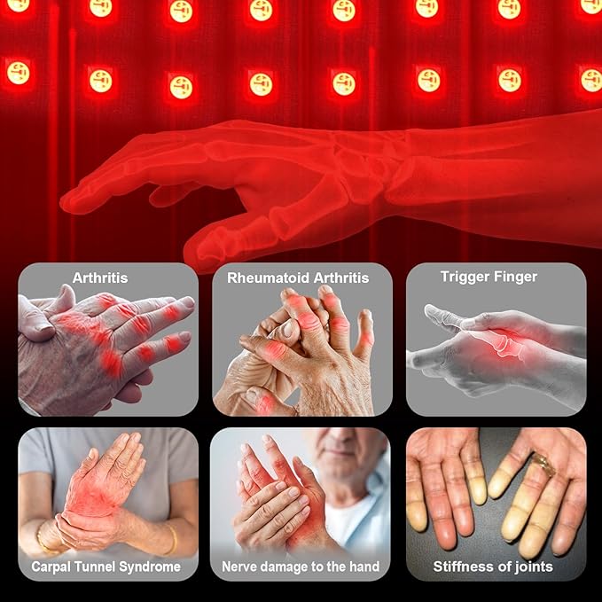 Wireless Red &amp Near-Infrared Light Therapy Glove for Hands – Arthritis Sore Muscles Relief | 30 Red &amp Near-Infrared LEDs + Built-in Gentle Heating Wires | Breathable | Auto 20-Min Shut-Off