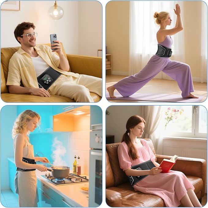 Cordless Hating Pad with Massager Heating Pad for Back Pain Relief Vibration Massage Heated Waist Belt Support Portable Low Back Massager with 5 Heating Levels Gifts for Women Men (Black-air)