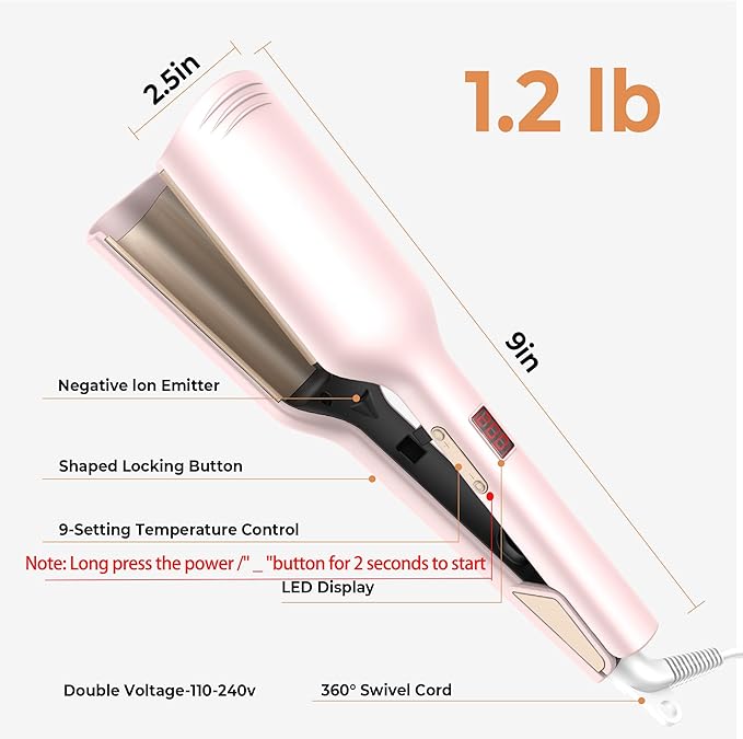 Waver Hair ToolMini Waver Curling IronCurling Iron Hair Crimper WaverIonic Deep Waver Curling Wand with Ceramic 2 Barrel for WomenDouble Voltage Easy to Use Pink 1.25 Inch
