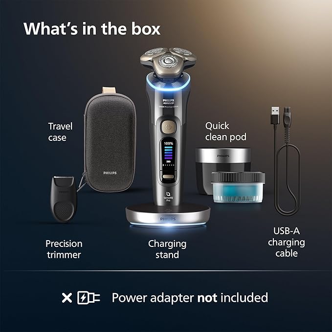 Philips Norelco Shaver i9000 Prestige Ultra Wet &amp Dry Electric Shaver Dark Slate SenseIQ Pro Technology Triple Lift &amp Cut System 360 Rotating NanoTech Precision Blades Quick Clean Pod X