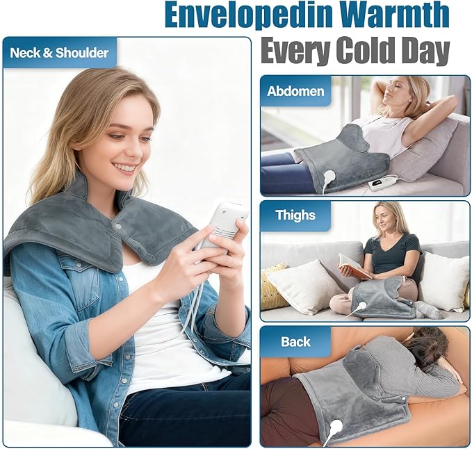 Weighted Heating Pad for Neck &amp Shoulders - 6 Heat Settings 4 Timers Auto Off - Electric Heating Pad for Back Pain Relief - Gift for Women/Men Mom/Dad Birthday Christmas