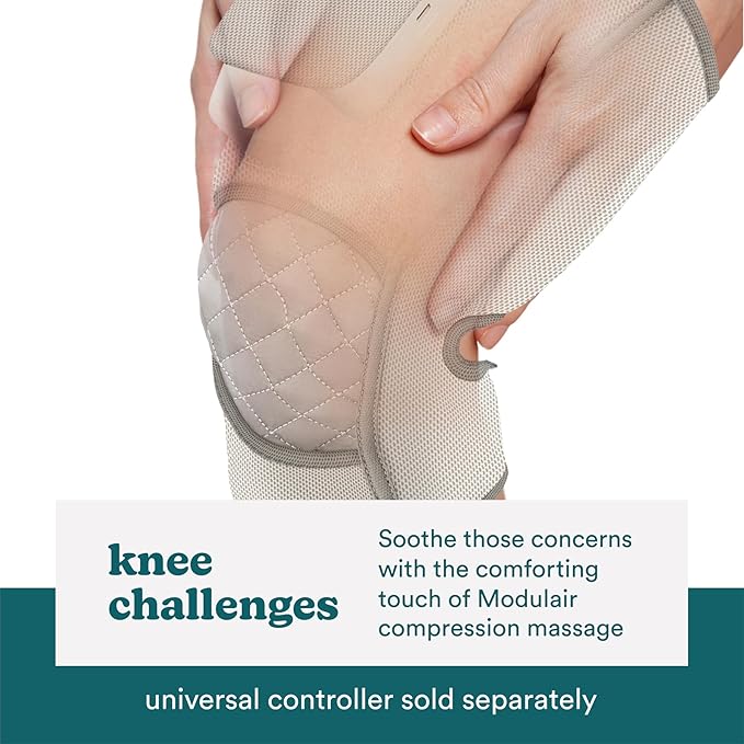 HoMedics Modulair Compression Knee Wrap Massager – Overlapped Compression Therapy with 4 Programs Adjustable Intensity Heat Settings (Battery Sold Separately)