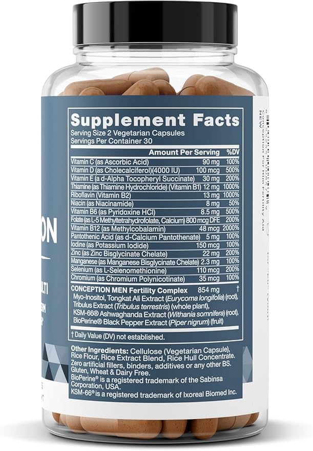 Eu Natural Conception for Him - Male Fertility Supplements with Ashwagandha Folate &amp Zinc - Sperm Count Motility &amp Strength Support - Fertility Support for Men 60 Vegetarian Capsules