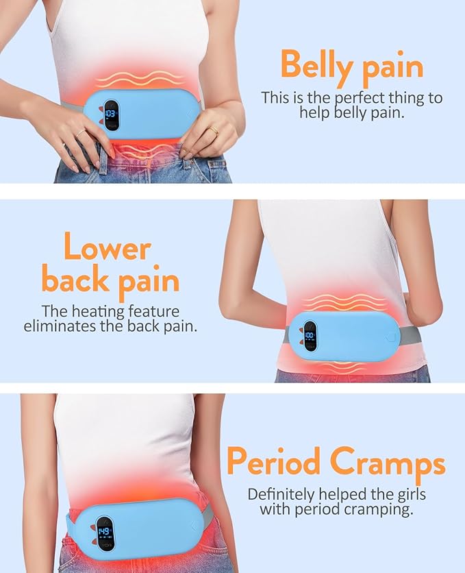 Portable Heating Pad for Period Cramps: Cordless Menstrual Heating Pad with 6 Heat Levels and 6 Massage Modes 3s Fast Heating Gift for Women and Girl(Blue)
