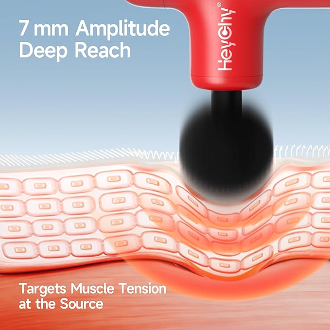 Super Mini Massage Gun Deep Tissue Handheld Muscle Massager with 4 Heads Percussion Travel Size Massager Gun for Men &amp Women Back Pain Relief Quiet for Home Gym Office Red