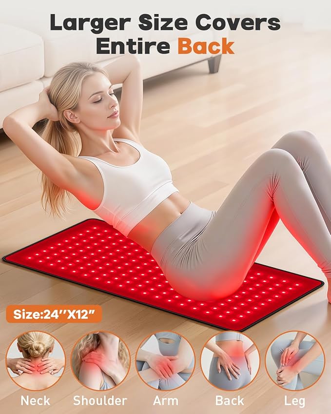 Red Light Therapy for Body Large 24 x 12 Infrared Light Therapy Mat with Timer 660nm 850nm Red Light Pad with 3 Modes &amp 5 Brightness Levels Wearable Ideal Gift for Women&ampMen(24x12)