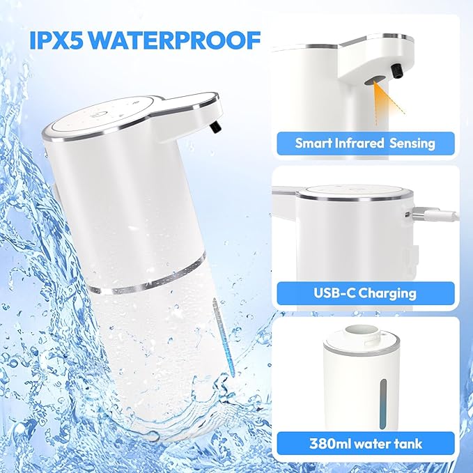 2 Pack Automatic Soap Dispenser TouchlessLiquid Hand Soap Dispenser 12.8oz Electric Wall Mounted Smart for Bathroom and Kitchen Dish SoapEasy for Toddlers(White)