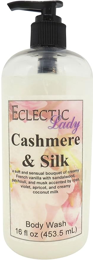 Eclectic Lady Liquid Pearl Body Wash - Cashmere and Silk Scent 3-in-1 Use For Bubble Bath Hand Soap &amp Body Wash Phthalate-Free Cashmere and Silk Fragrance Handcrafted in USA (16 oz)