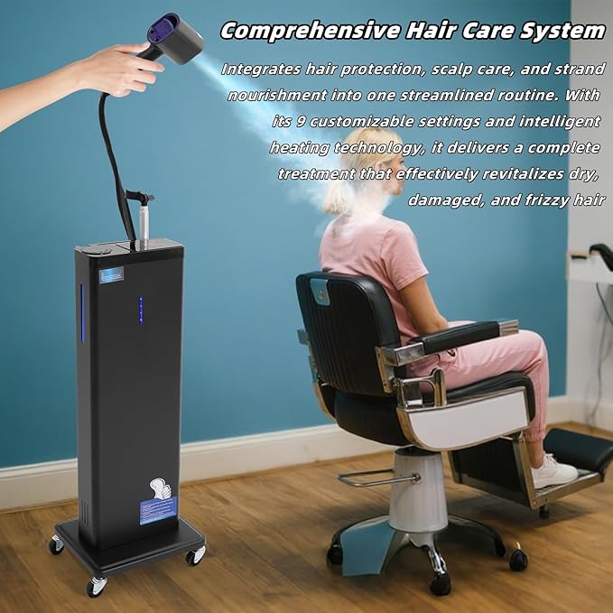 Professional Standing Hair Steamer Machine 1300W Hair Processor with Adjustable Telescopic Rod &amp 360° Wheels | 9 Mist Settings 800ml Tank for Salon &amp Home Hair Treatment Deep Conditioning
