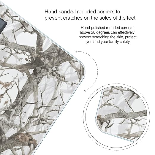 White Tree Camo Weight Scale Large Bathroom Scales Digital Weight with Bright LED Display Non Slip Automatic Weighing Scale Fashion Weighing Machine for Body