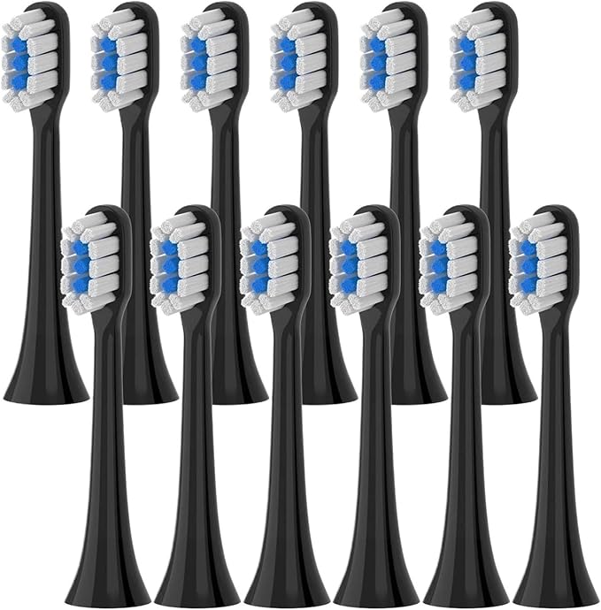 12pcs Replacement Brush Heads Compatible for T301 T302 T501 /501CSonic Electric Toothbrush Head Soft Bristle Nozzles(T301-302-BK-12Pcs)