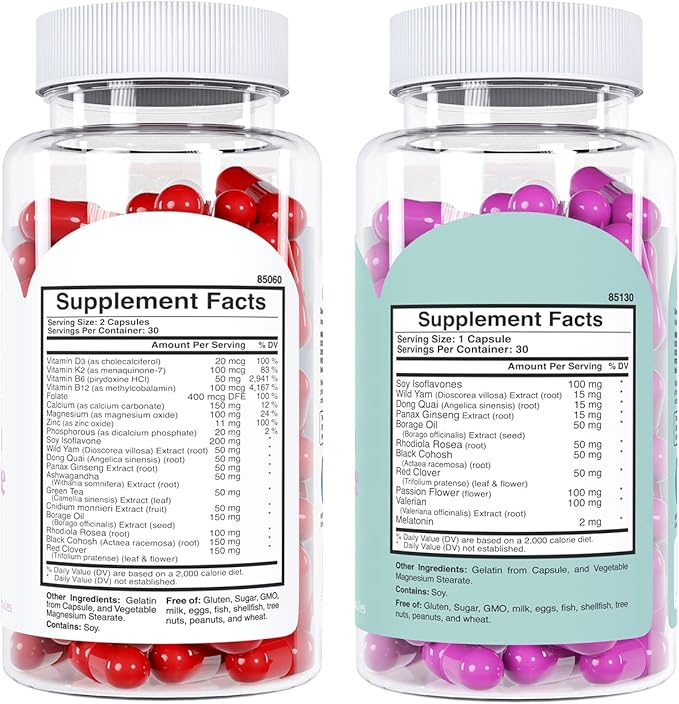 Knockout Menopause AM/PM Natural Relief Bundle Menopause Supplements for Women Natural Menopause + Perimenopause Multi-Symptom Relief for Daytime and Nighttime Symptoms (1 Month Supply) (Bundle)