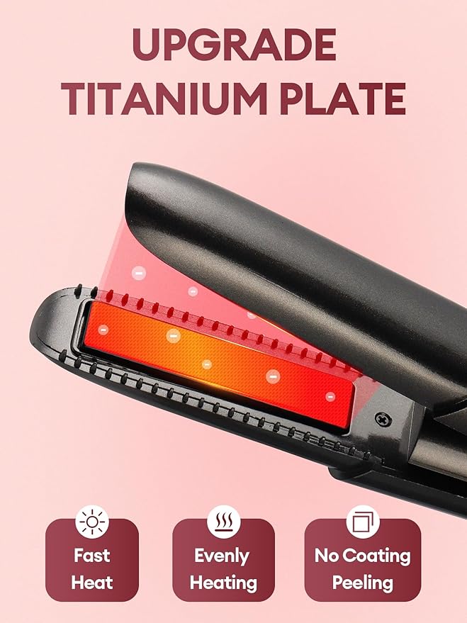 Mini Cordless Hair Straightener Rechargeable - 0.7 Inch Ceramic Fast Heat Up for Long Short Hair - 2 in 1 Styling Tool Small Flat Iron 320℉ 360℉ 410℉ 470℉