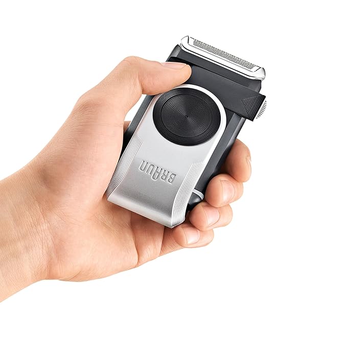 Braun MobileShave M-90 Travel Shaver Silver (Precision Trimmer Smart Foil Wide Floating Foil Washable)