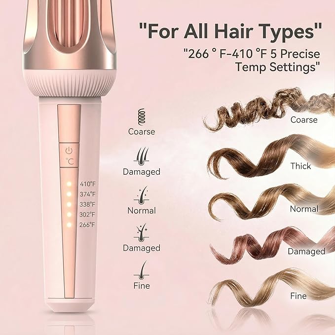 1.25 Inch Automatic Curling Iron Dual Voltage Auto Curler for Travel with Global Adapter &amp Storage Bag Anti-Scald Ceramic Coating for Beach Waves Ionic Rotating Hair Curler for Long Hair