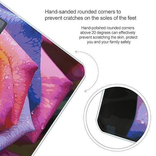 Rainbow Rose Flower Scale for Body Weight Anti-Slip Digital Bathroom Scale Sturdy Toughened Glass Weighing Scales High Precision Safe Rounded Corners Smart Scales