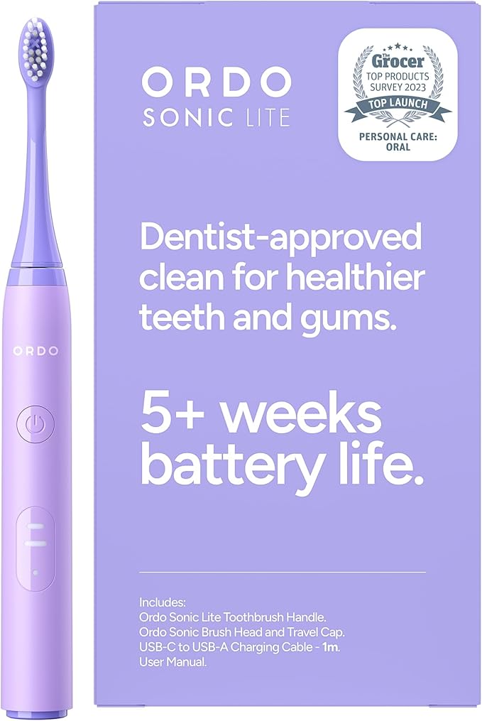 ORDO Lite Sonic Toothbrush Electric Toothbrushes with 35000 Pulses Per Min Dual Modes Over 5 Weeks Battery Smart Timer Waterproof USB C Lavender