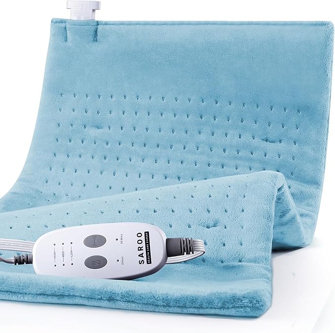 SAROO Heating Pad for Back Pain ReliefMassaging Weighted Heating Pads for Neck ShoulderCrampPortable Heated Pad with 3 Heat Settings &amp 6 Massage18 Relaxing CombinationsAuto Off12*24Sky B
