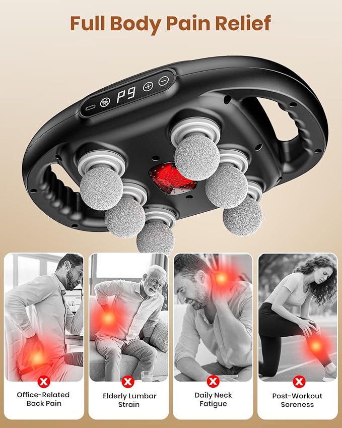 6-Head Massage Gun Deep Tissue Back Massager with 9 Adjustable Intensities &amp 9 Modes Electric Percussion Massager Gun Tool for Back/Shoulders/Legs/Arms/Neck (6 Head)
