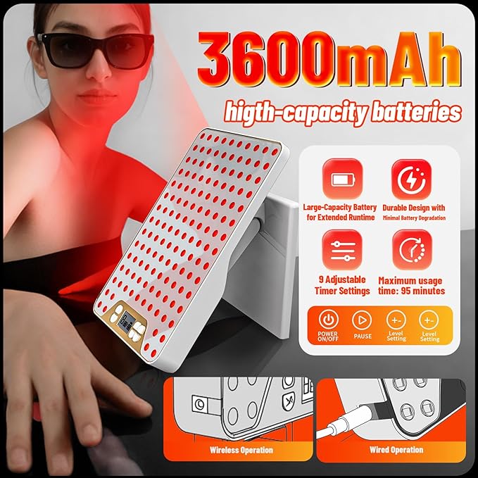 Red Light Therapy DevicePortable LED Red Infrared Light Device with 630nm 660nm &amp 850nm Combination Light for Face and Body 9 Adjustable Timer Settings Adjustable Angle Includes GogglesWhite