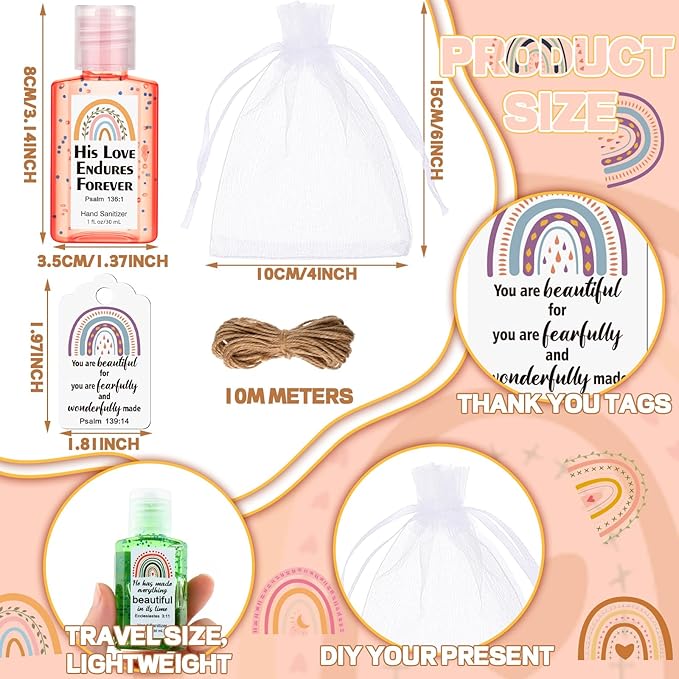 Frienda 24 Set Rainbow Christian Hand Sanitizer Bible Verse Church Mini Travel Size Hand Sanitizer Bulk Inspirational Scripture Religious Gift Women Teacher Nursing Coworker Graduation Party