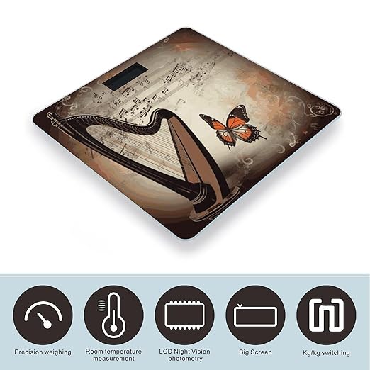 Music Background with Harp and Butterfly Bathroom ScaleHighly Accurate Digital Weighing Machine for People Bright LED Display Weight Scale for The Aldult Home Use