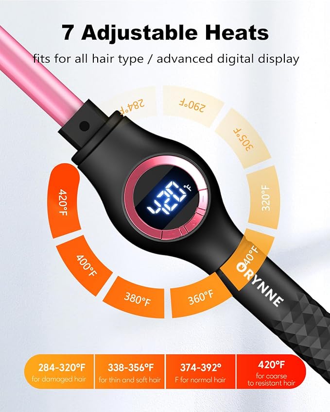 1/2 Inch Curling Wand for Long Hair Extra Long Barrel Ceramic Half Inch Curling Wand 7 Adjustable Heats 110-240V Dual Voltage Small Barrel Curling Iron Wand 60 Minutes Auto Shut Off