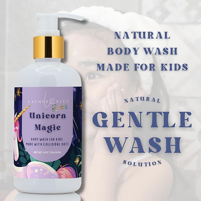 Kids Body Wash – Plant Based Gentle Moisturizer with Shea Butter – Safe for Sensitive Skin – Unicorn Magic – 3 Pack (8 oz Each)