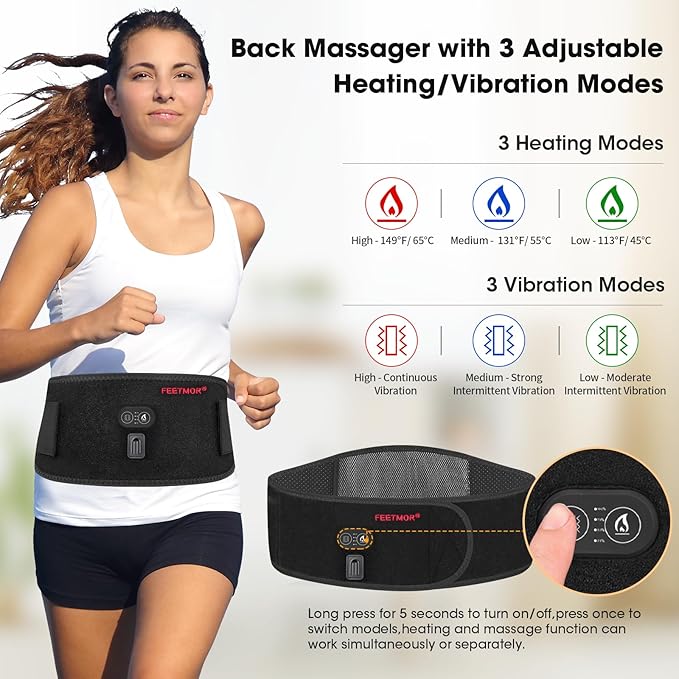 Heated Waist Belt Cordless Heating Pad for Low Back Electrical Heating and Massage Rechargeable Battery Powered