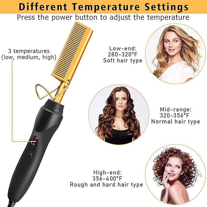 Electric Hot Comb Hair Straightener Deluxe Electrical Straightening Comb Curling Iron for Natural Black Wigs Hot Comb Electric for Wigs Pressing Combs with Wig Glue Melting Spray Hair Wax Stick
