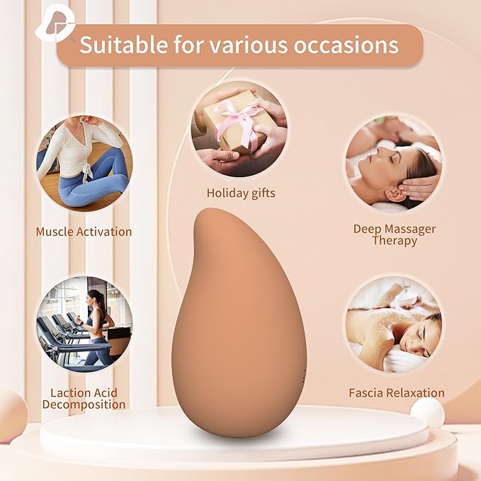 Handheld Cordless Massager for Shoulder Neck and Back Soft Rechargeable Waterproof Relaxation Muscles Massage Tool - for Soothing Pain Tension Stiffness and Fatigue - Brown
