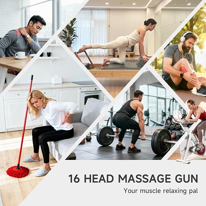 16-Head Massage Gun Deep Tissue Massager with 9 Modes &amp Levels Quiet Muscle Massage Gun for Back Shoulders Legs Foot Body Muscle Pain Relief Dark Grey