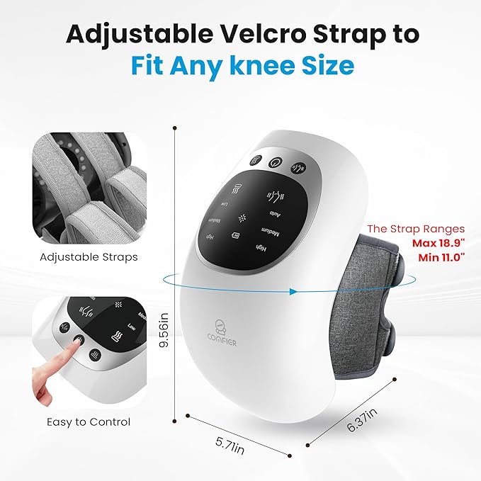 COMFIER Cordless Knee Massager with Heat and Red Light TherapyVibrationHeated Knee Brace Straps for Pain Relief with 18.9 InchHeating Pad for Knee Gifts for WomenMen
