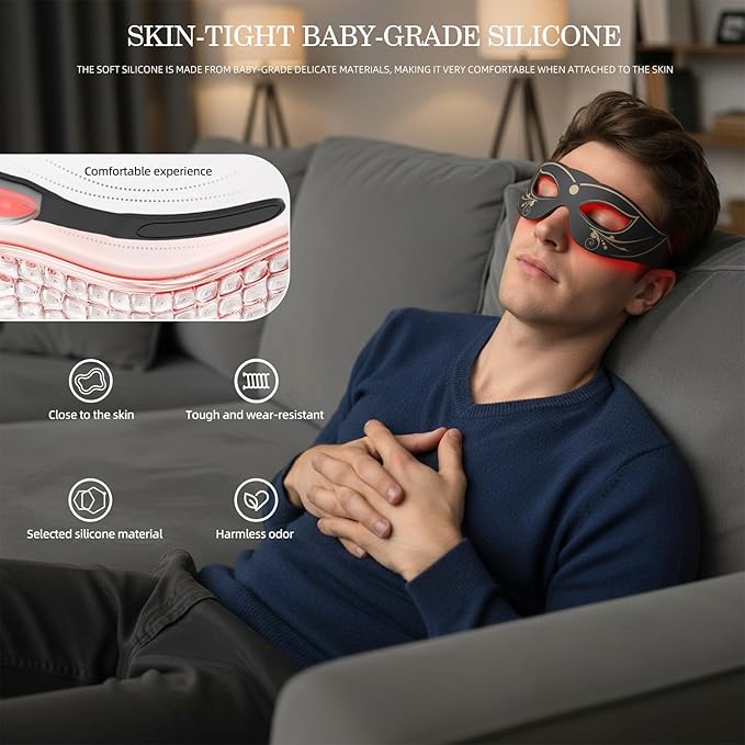 LED Eye Mask Red Light Therapy for Eyes Under Eye Red Light Therapy Device for Dark Circles Puffy Eyes Eye Bags &amp Fine Lines Eye Care for Men and Women with Velcro Straps and Eye Protection