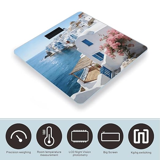 Flowers and The Sea Smart Scale for Body Weight Digital Bathroom Scale Toughened Glass Weight Scale with Large LCD Backlight Display High Precision Scales Weighing Machine