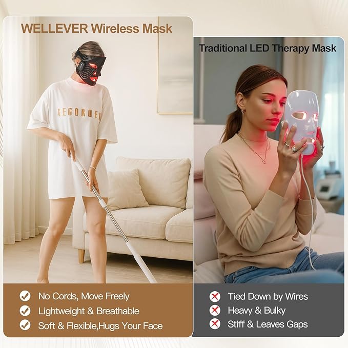 Red Light Therapy Mask for Face Wireless Led Face Mask Light Therapy with 850nm Near-Infrared 4 Modes Rechargeable Led Facial Skincare Device