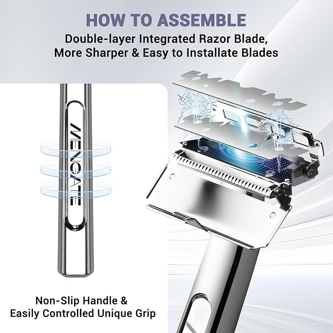 Adjustable 2-Blade Safety Razor Set with Magnetic Head for Men Women - with 10 Blades Shave Brush - Precision Shaving Reusable &amp Plastic-Free Shaver for Beard Head Leg Shaving