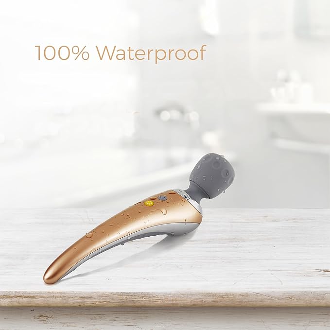 Yarosi Pro Best Massage Wand Most Powerful Premium Handheld Massager Cordless Waterproof Rechargeable Memory and Travel Lock Functions - for Muscle Aches and Sports Recovery Gold
