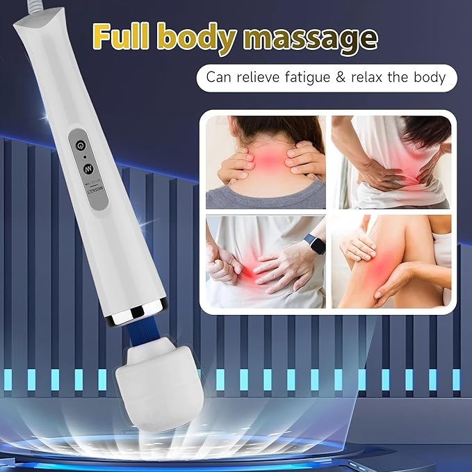 Personal Massage Device - Handheld Vibration Massager - Powerful Wired Wand - Best for Travel - Magic Stress Away - Perfect on Back Legs Hand Pains and Sports Recovery - White
