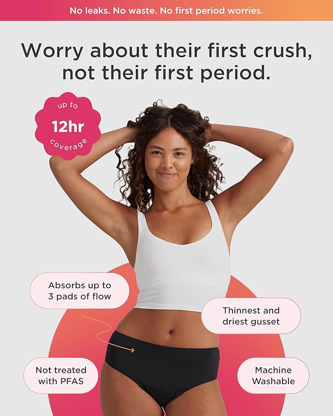 Saalt Teen First Period Kit - Includes Leakproof Period Underwear Menstrual Cup Menstrual Cup Wash Compact Sanitizer Feminine Wipes Storage Bag Saalt Stickers &amp Period Care 101 Booklet - Sma