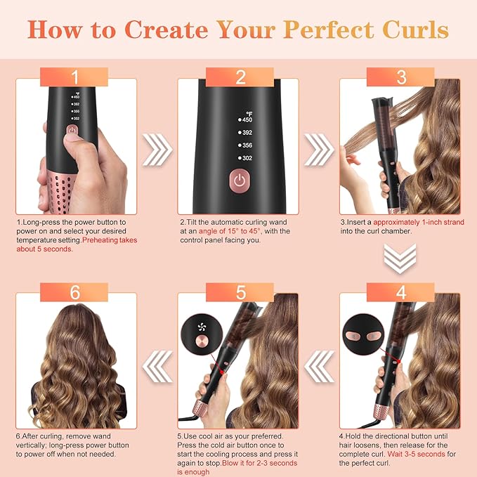 Automatic Curling Iron Meidiero Auto Hair Curlers with 1 Hair Curler Large Barrel Cool Air Anti-Tangle Rotating Curling Wand Iron for Hair Styling Dual Voltage with Auto Shut-Off 4 Tempe Settings